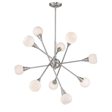 Z-Lite Tian 10 Light Pendant, Brushed Nickel & Matte Opal 616-10C-BN